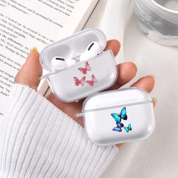 

For Airpods Pro Cute Butterfly Blue Earphone Case for Airpods 3 Cases Bluetooth Earphone Cover Clear TPU Soft Couple Funda Coque