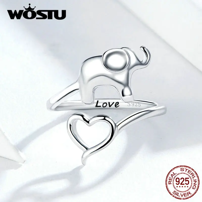 WOSTU подлинные 925 пробы серебряные кольца в форме сердца маленького слона, кольца для женщин, подарок на свадьбу, помолвку, FIR585