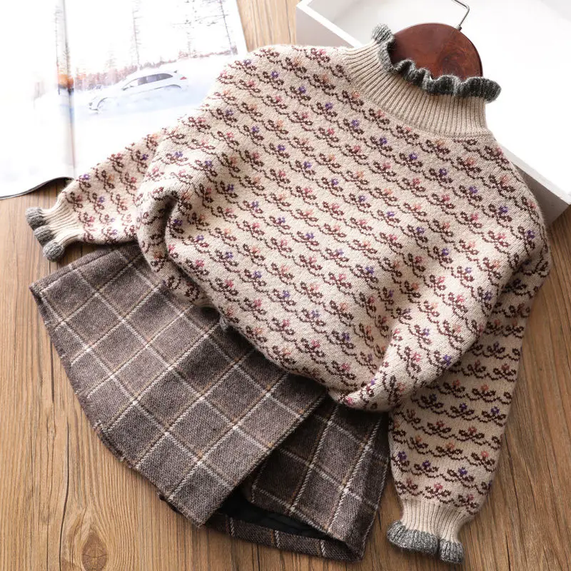 INS/популярные свитера для девочек вязаный свитер с грибком Детский свитер в стиле ретро на осень и зиму одежда для детей джемпер в Корейском стиле
