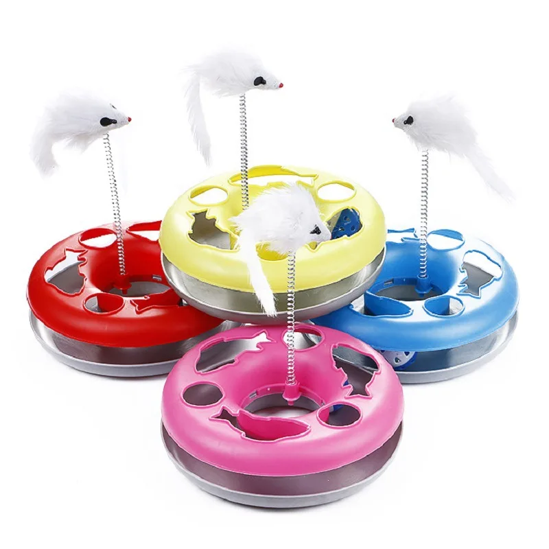 Cat Toy Singlelayer Play Plate Mouse Toy Cat Feather Toys Spring Play