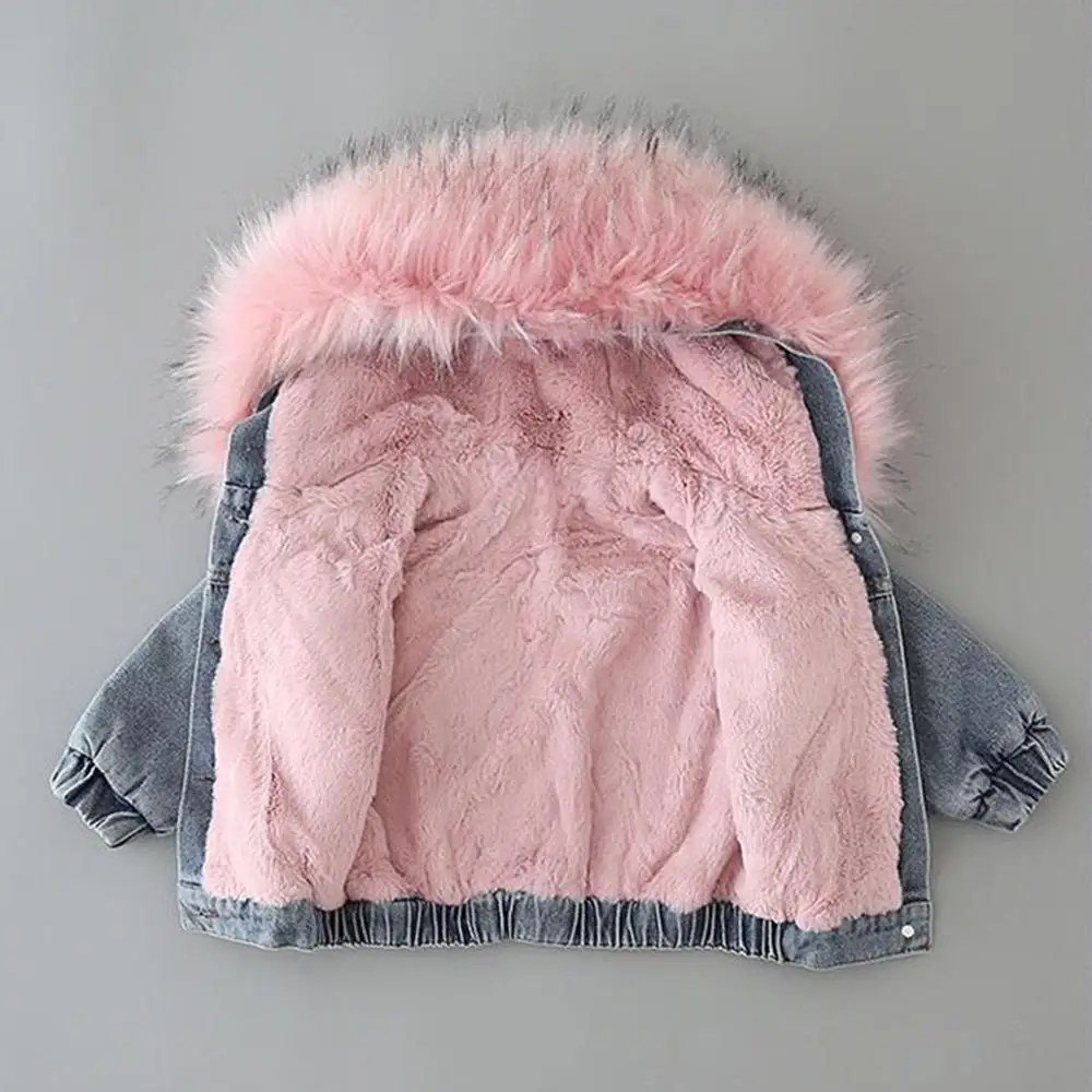 Г. Зимняя джинсовая куртка для маленьких девочек, теплая верхняя одежда с натуральным мехом для маленьких девочек, пальто От 1 до 6 лет Детская парка для маленьких девочек