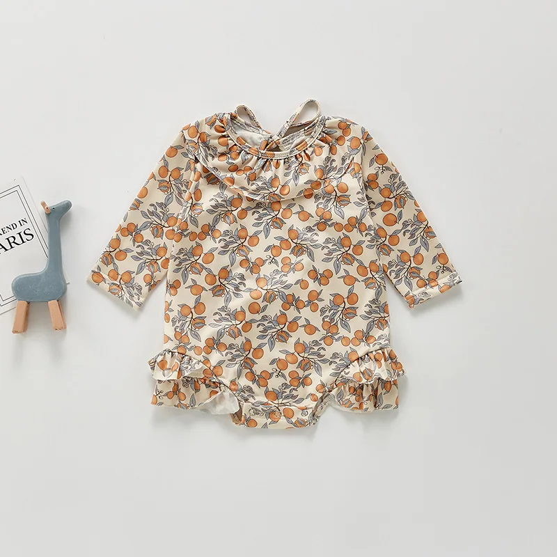 Girls Lemon Print Baby Swimsuits Separate One Piece