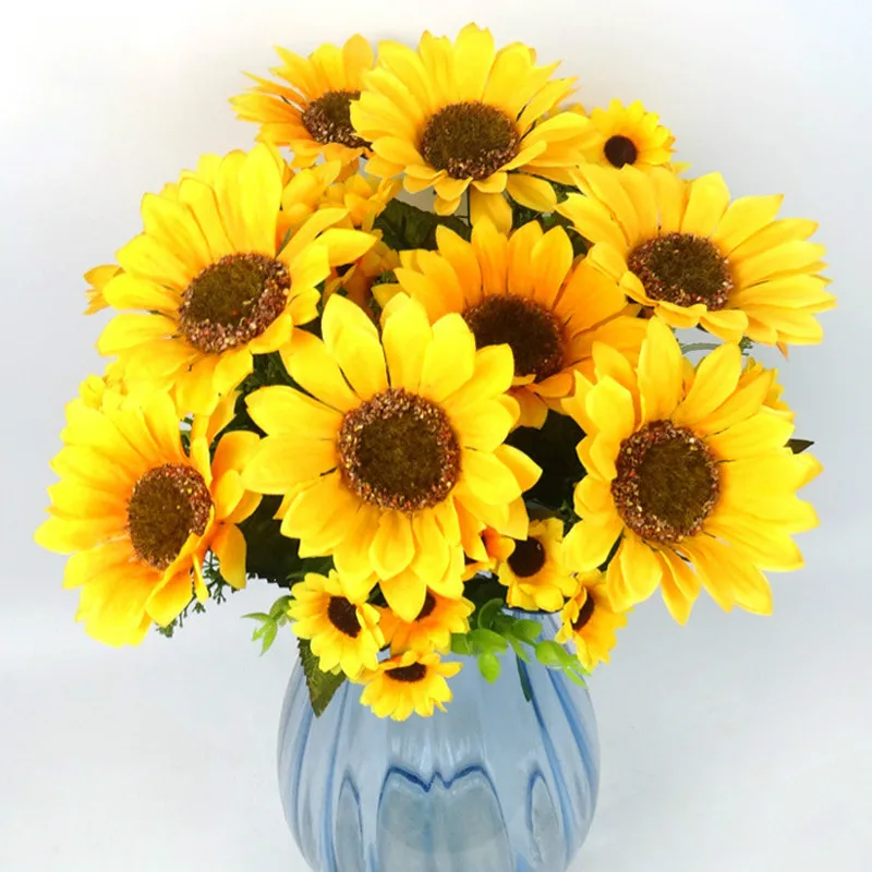 11 голов/букет Элегантные искусственные подсолнухи шелковые цветы для дома Свадебная вечеринка Декор Искусственный цветок букет украшение цветы