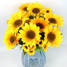 11 голов/букет Элегантные искусственные подсолнухи шелковые цветы для дома Свадебная вечеринка Декор Искусственный цветок букет украшение цветы