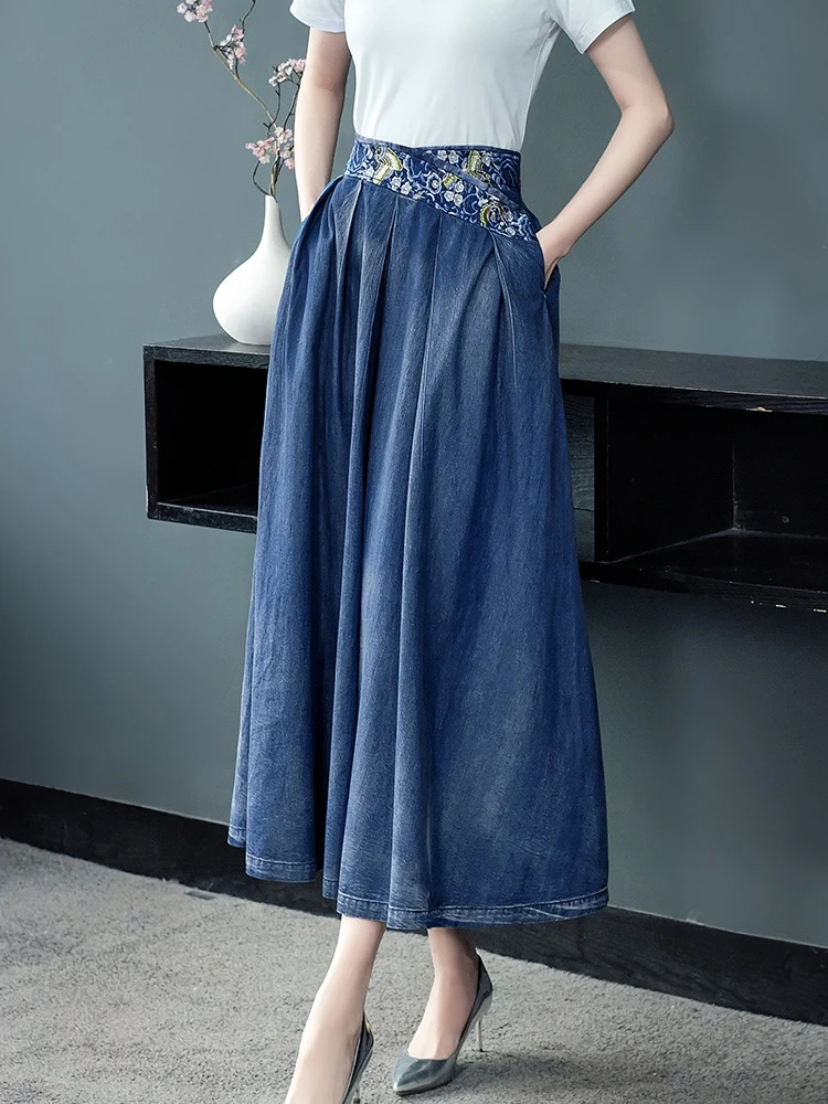 TIYIHAILEY Free Shipping Fashion Long Maxi Denim Skirts For Women S-XL A-line Summer Thin Jeans Embroidery Skirt With Big Hem free shipping 10pcs abec 5 6703 2rs high quality 6703rs 6703 2rs rs 17x23x4 mm ultra thin rubber seal deep groove ball bearing