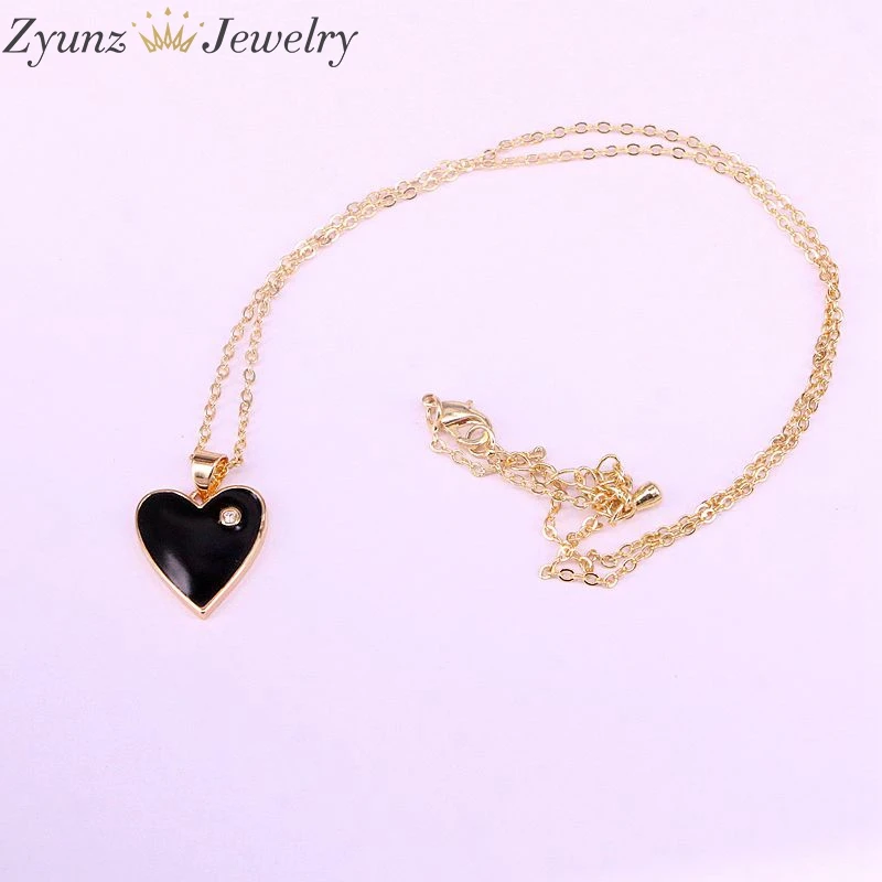10PCS, Mix color Heart Enamel Pendant Necklace With Chain Necklace