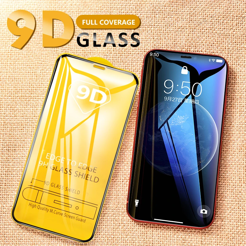 100Pcs/Lot 9D Curved Tempered Glass For iPhone 12 Mini 11 Pro Max XR XS Max Edge Screen Protector For X 8 7 6 6S Plus SE 2020