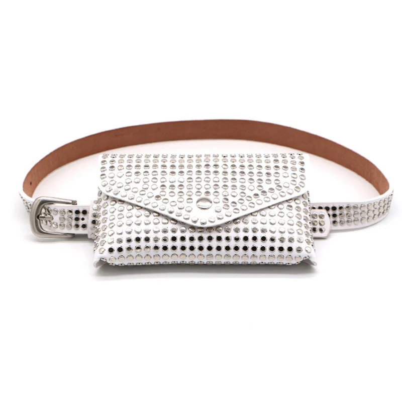 White Waist Bag Поясные Сумки с заклепками, женская модная дизайнерская Роскошная поясная сумка, мини кожаный ремень, нагрудная сумка, повседневная женская маленькая сумочка для телефона, кошелек, сумочка - Цвет: White Waist Bag