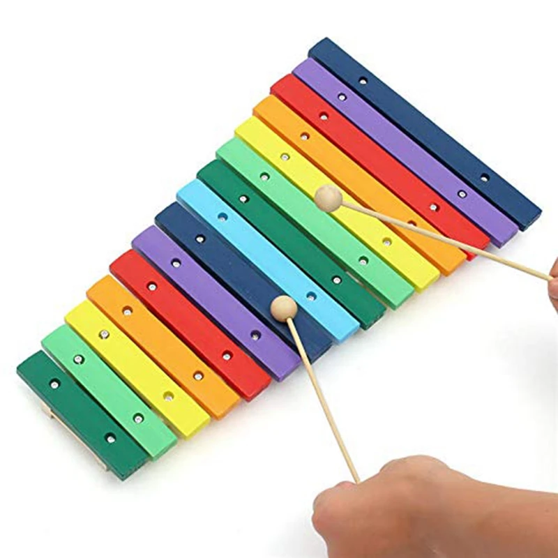15 тон красочные деревянные Glockenspiel ксилофон образовательный ударный музыкальный инструмент игрушка Образование Музыкальные инструменты