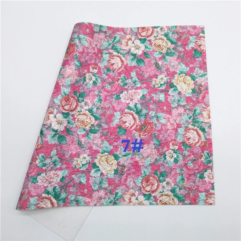 Glitterwishcome 21X29 см A4 Размер переливающиеся цветы напечатаны искусственная кожа ткань листы, синтетическая кожа листы для бантов, GM452A - Цвет: 7