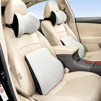 

3D Memory Foam Car Neck Pillow PU Leather Car Pillow Waist Rest Pillow Seat Back Rest Lumbar Cushion For Car Accessories