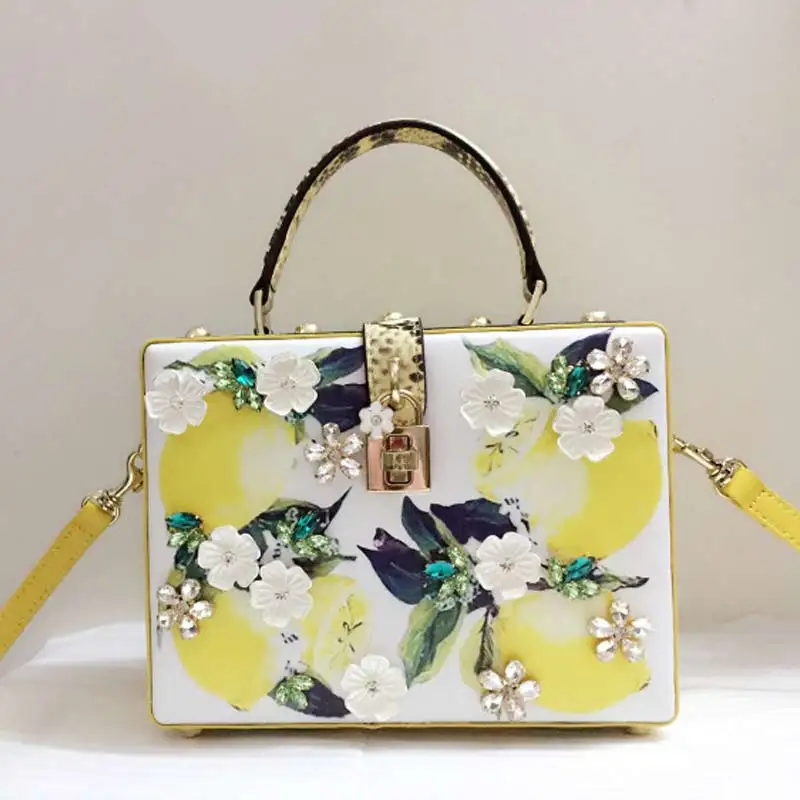 

New Square Bag Lemon Printed Python Serpentine Box, Kraft Bag, Nail Ball Hand Bill, Shoulder Crossing Moisture