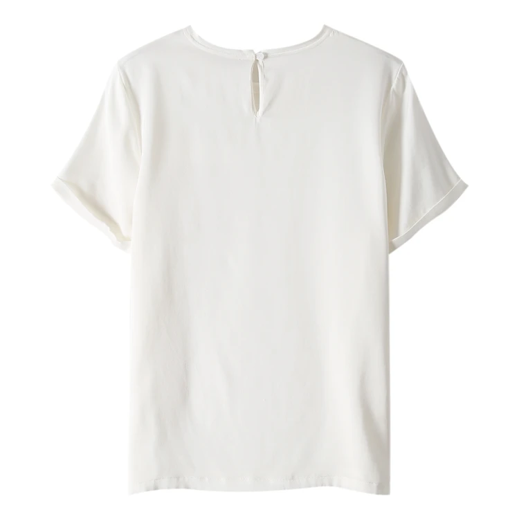 SuyaDream Women Solid T Shirt 100%Silk Satin O Neck Short Sleeves Chic Shirt 2021 Spring Summer White Silk Top SuyaDream Women Solid T Shirt 100%Silk Satin O Neck Short Sleeves Chic Shirt 2021 Spring Summer White Silk Top