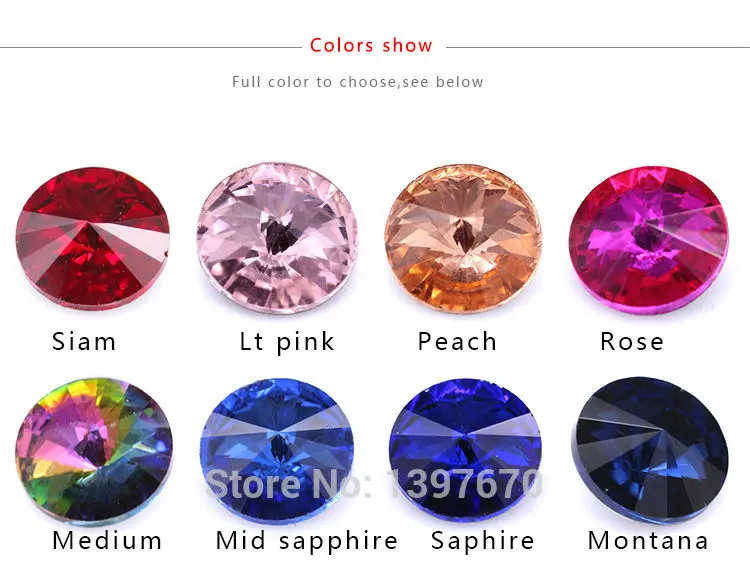Glass beads stone beads All Sizes 24-Colors Rivoli Round fancy stone pointed back Glass Crystal rhinestones necklace diy earring Jewelry garment making