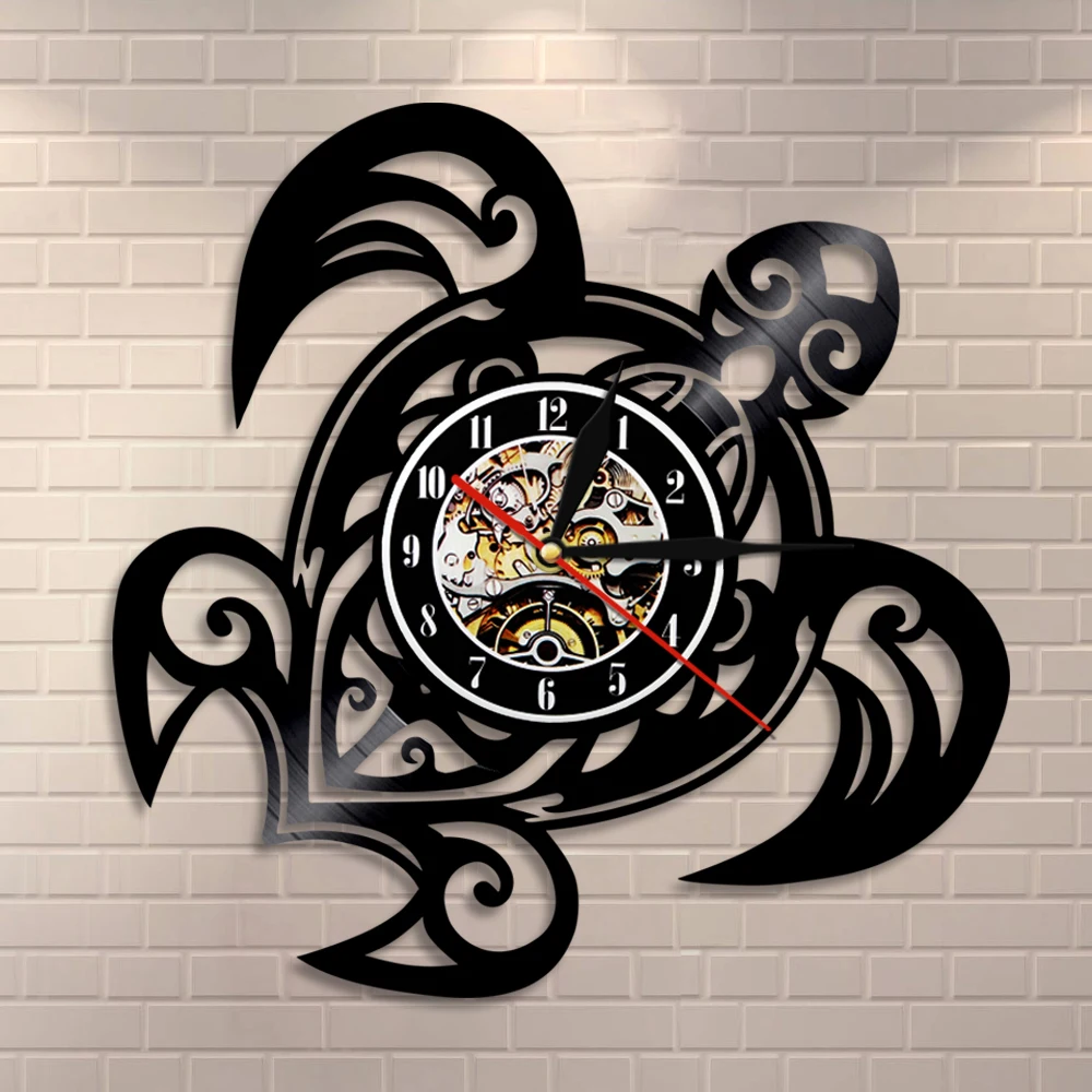 

Sea Turtle Wall Clock Mechanical Steampunk Turtle Vinyl Record Wall Clock Sea Animal Decorative Clock Vintage Animal Decor Gift
