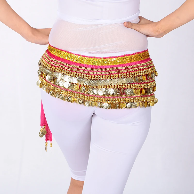 3 ROWS Belly Dance Costume Belt Skirt Hip Wrap Outfit Gold Coin - Foto 7