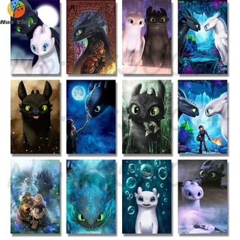 

5D DIY Diamond Painting Handicraft Cross Stitch How To Train Your Dragon Full Round Diamond Embroidery Anime Cartoon Home Decor