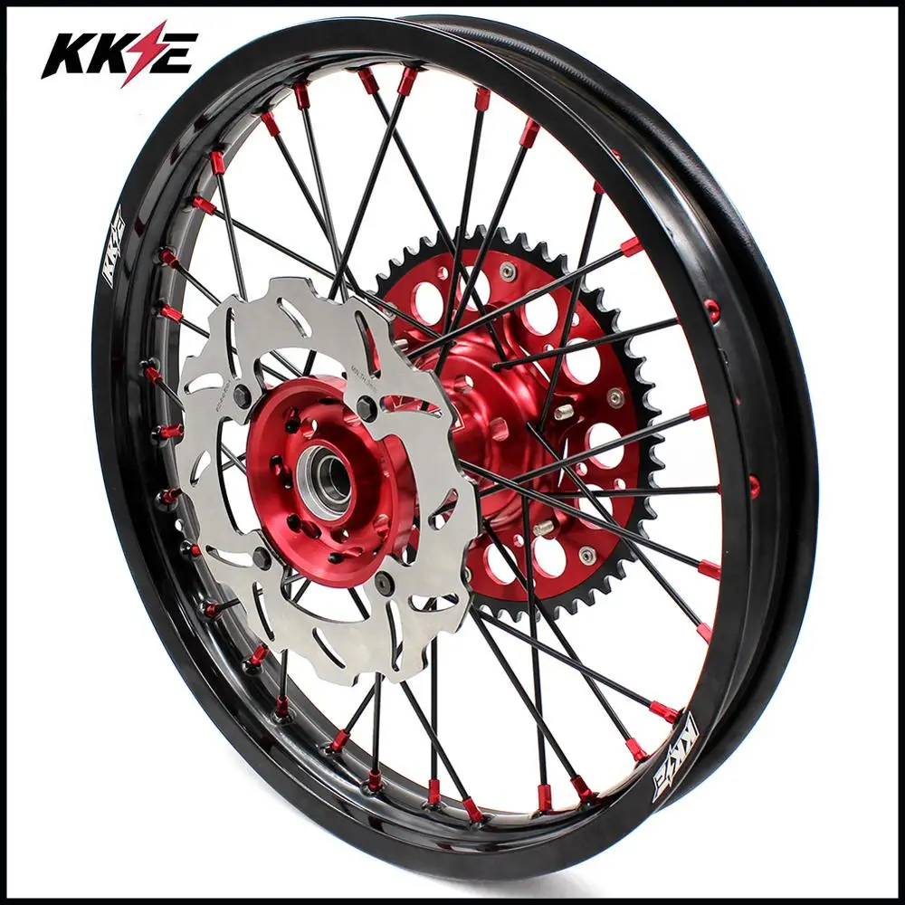 KKE 21& 18 полный эндуро колеса Набор для HONDA CR125R CR250R 2002-2013 Красный ниппель черный спиц диски роторы