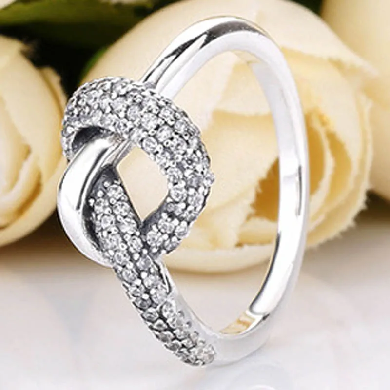 Original Knotted Heart Symbol Of Love Crystal Ring For Women 925 Sterling Silver Ring Wedding Party Gift Fine Jewelry