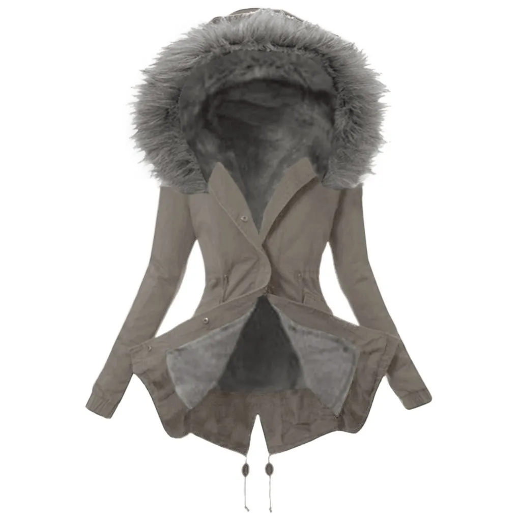 JAYCOSIN S-3XL Ladies Fur Coat Womens Winter Warm Thick Long Jacket Hooded Overcoat Solid Long Sleeve Snow Outdoor Wear - Цвет: 1GY