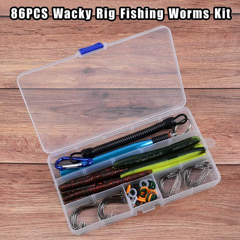 86Pcs/Box Wacky weedless fishing hooks rig kit Barbed carbon steel hook Worm  bait O rings Wacky Tube for Trout Bass fishing - AliExpress
