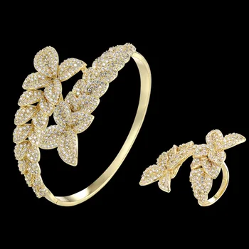 

Zlxgirl jewelry Nice butterfly shape women Full Mirco Paved Microl Zirconia Geometry Design Women Bracelet Bangle Ring Set Dress