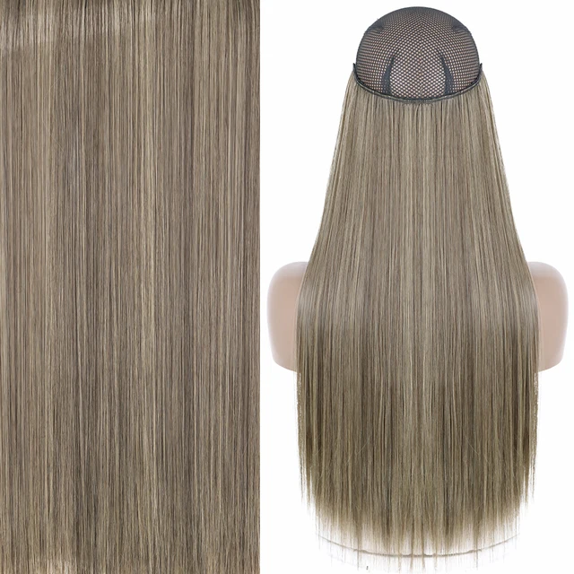 Synthetic No Clip Invisible Wire Hair Extensions Straight Natural Black Blonde One Piece False Hairpiece Halo Hair Extension Z-10-86