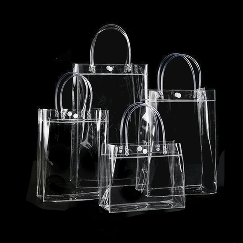 

1PC Clear Tote Bag Transparent Shopping Bags Shoulder Handbag PVC Waterproof Storage Bag for Gift Cosmetic Plastic Bags 18 Sizes
