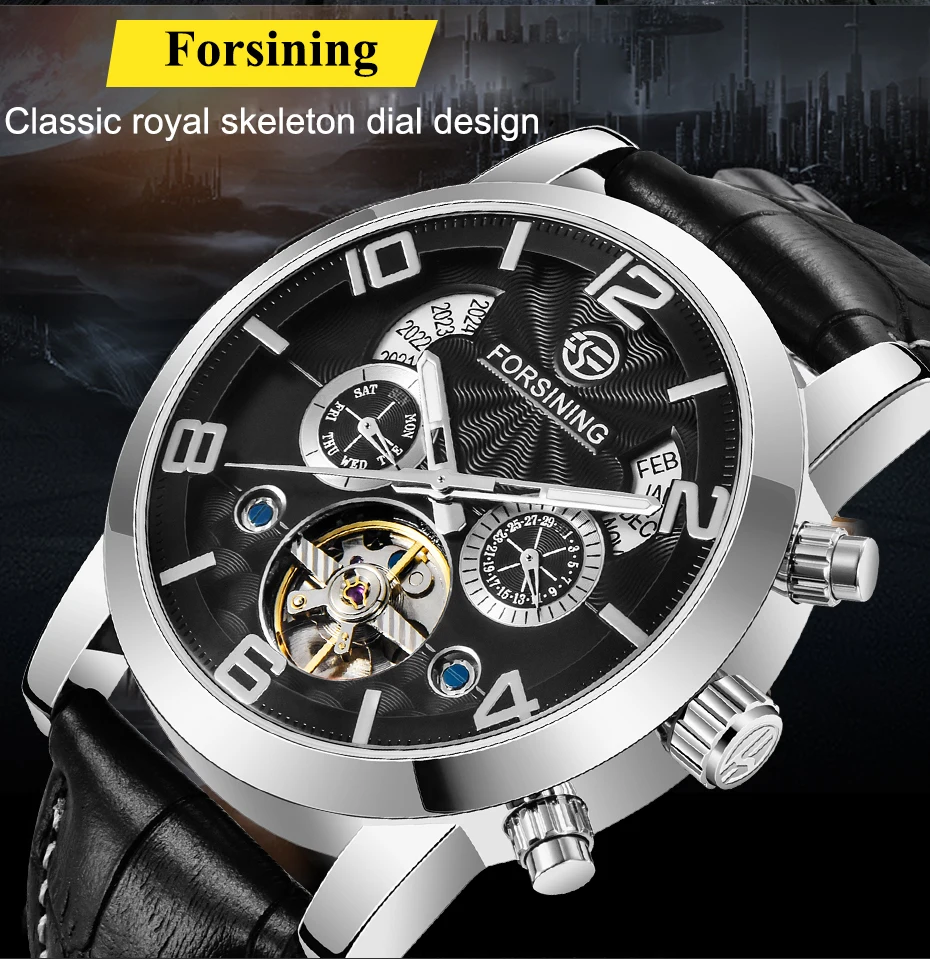 Forsining 5 Hands Tourbillion модный волнистый циферблат дизайн многофункциональный дисплей мужские часы лучший бренд класса люкс автоматические часы