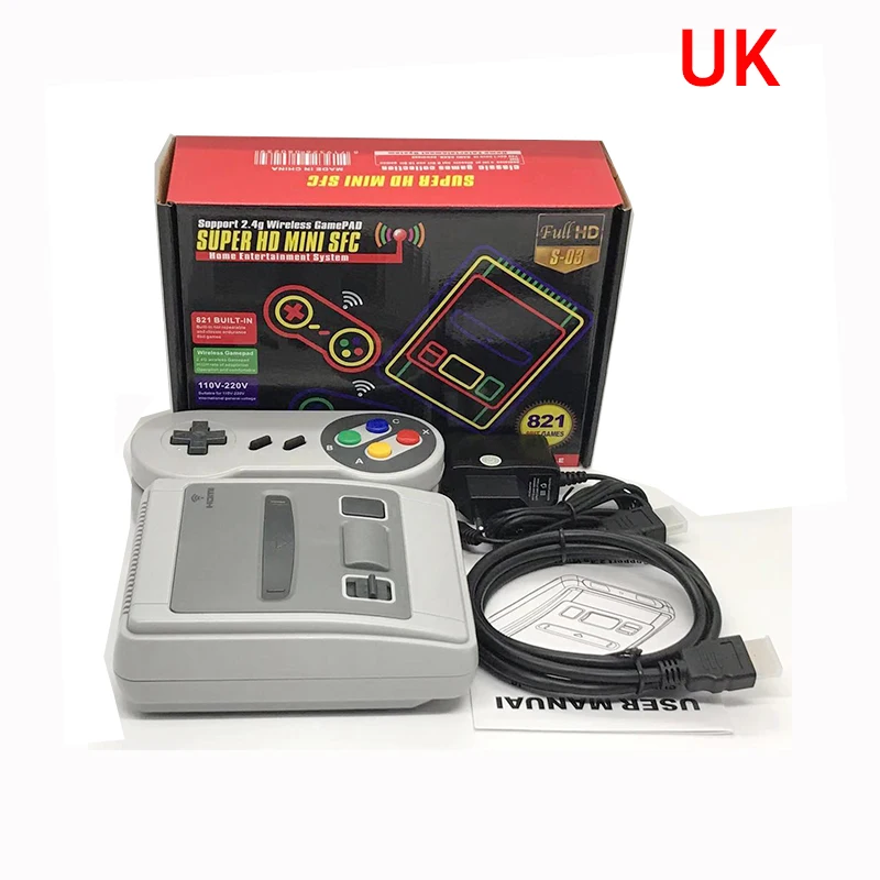 SUPER HD MINI Retro Classic Video Game Console TV Game Player Built-in 821 Games For SFC 2.4G Wireless Dual Rechargeable GamePAD 