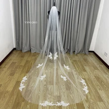 

Real Photos Elegant Long Wedding Veil with Lace Appliques Ivory Soft Tulle 3 Meters Bridal Veil with Comb Wedding Accessories