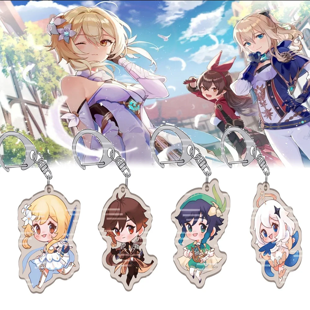 

22pcs Anime Genshin Impact Keychain Zhongli Diluc Venti Paimon Acrylic Double Sided Key Chain Accessories Jewelry For Fans Gifts