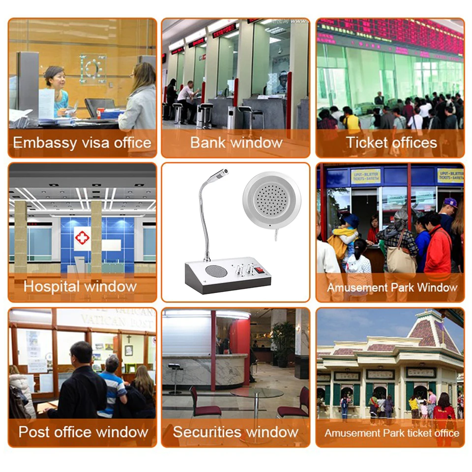 Noise-Free Dual-Way Bank//Office//Store//Station Window,Silver Window Counter Intercom Interphone