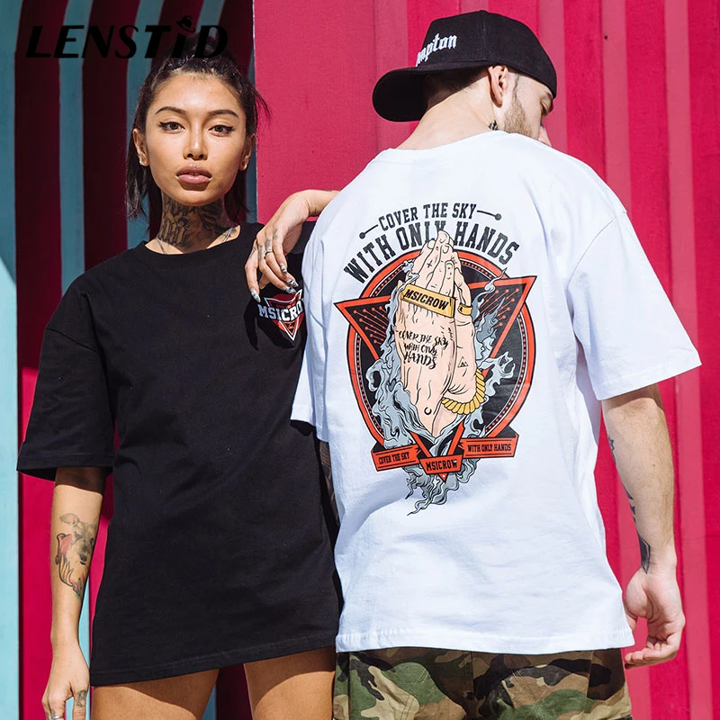 LENSTID летняя футболка мужская хип-хоп руки Будды печатные футболки Harajuku уличная летняя футболка короткий рукав топы тройники