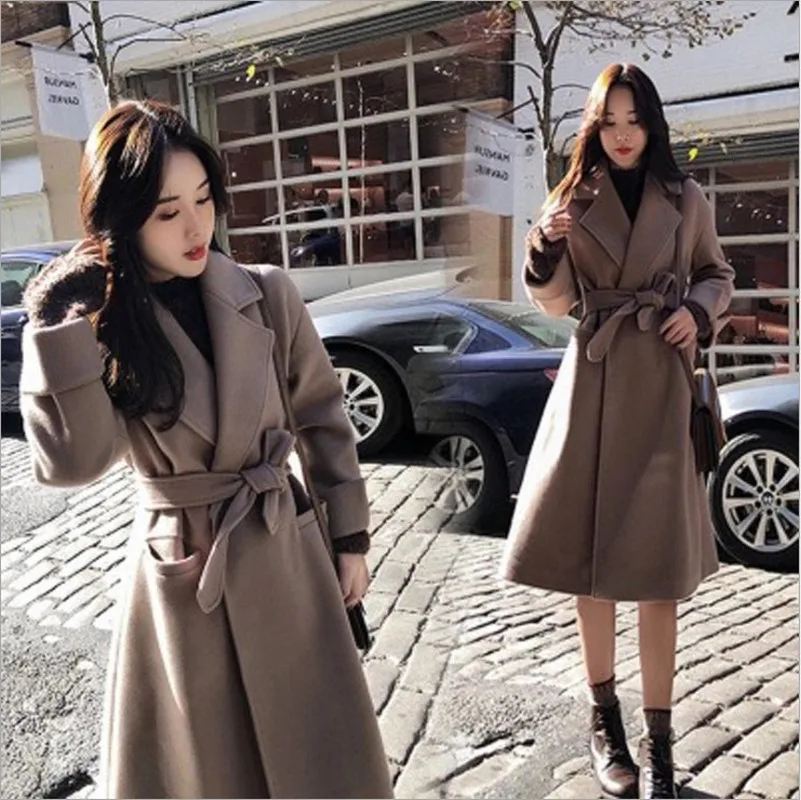 

Women's Winter Autumn Long Sleeve Wool Blend Thicken Med Long Overcoat Casual Loose Trench Coat Jackets Outwear Casaco Feminino