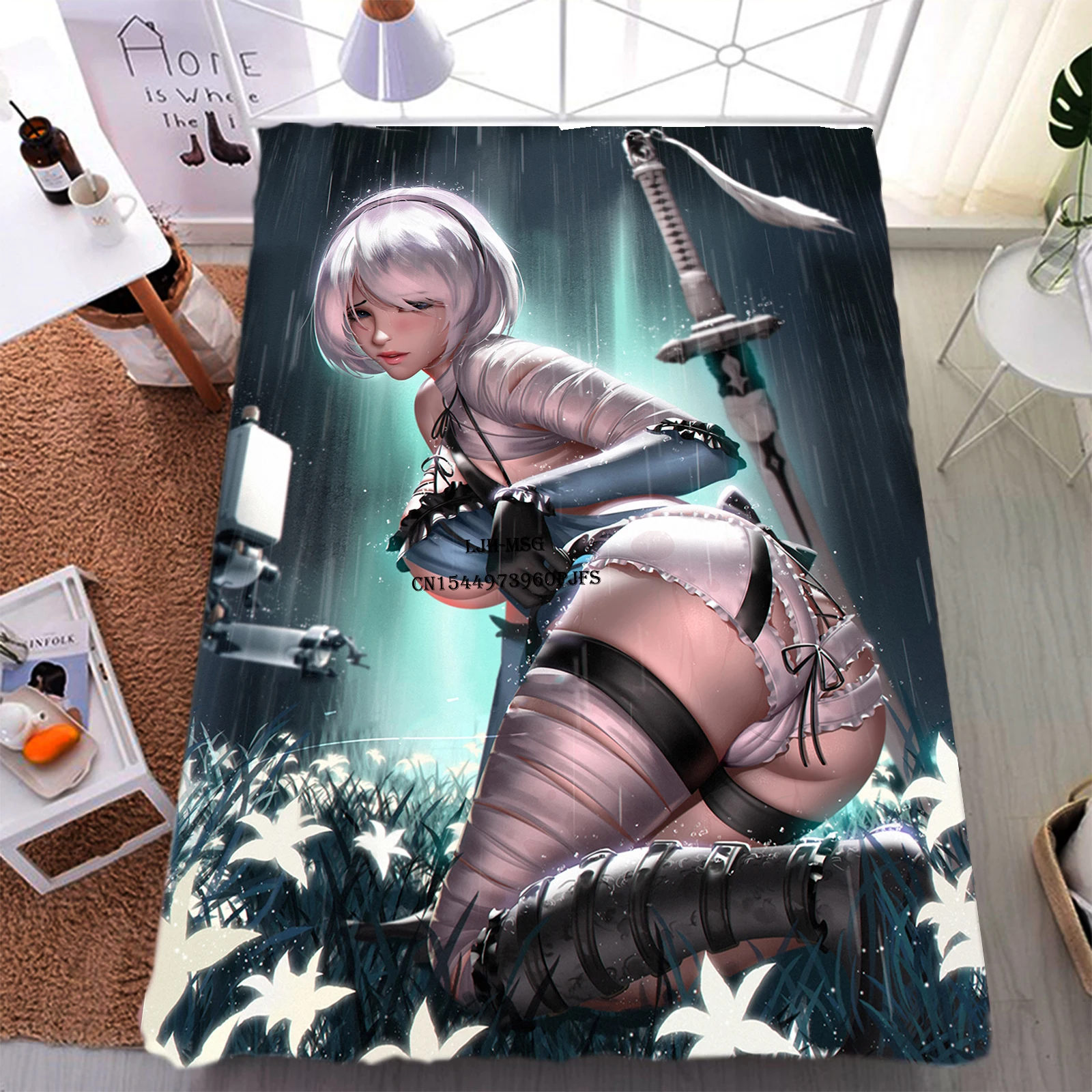 

NieR Automata Blanket Flannel Hentai Anime Stuff Breathable Super Warm Throw Blankets for Bedding Travel Bedding Sexy Throws