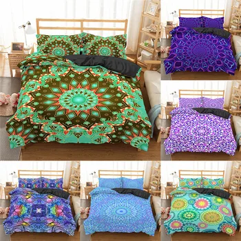 

Homesky Mandala Bedding Set Floral Paisley Pattern Duvet Cover Set Bohemian Quilt Cover King Queen Size Bedding Set Bed Linen