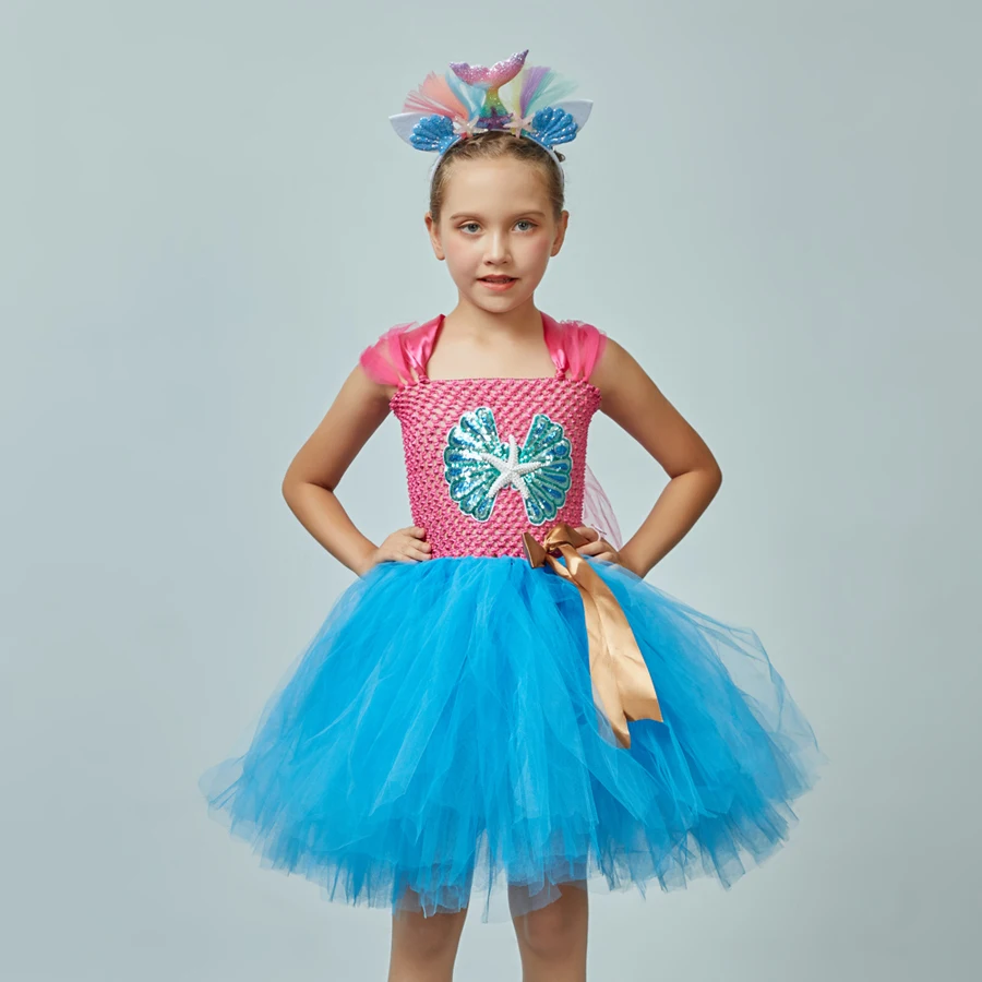Handmade Mermaid Birthday Tutu Set Smash Cake Outfit Baby Girls Under the Sea Theme Mermaid Tutu Dress Dance Recital Tulle Dress (7)