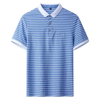 

Casual Mens Cotton T-shirts Summer Solid Color Blue Breathable Embroidery Short Stripe Men's Polo T-shirts Polo Camiseta Hombre