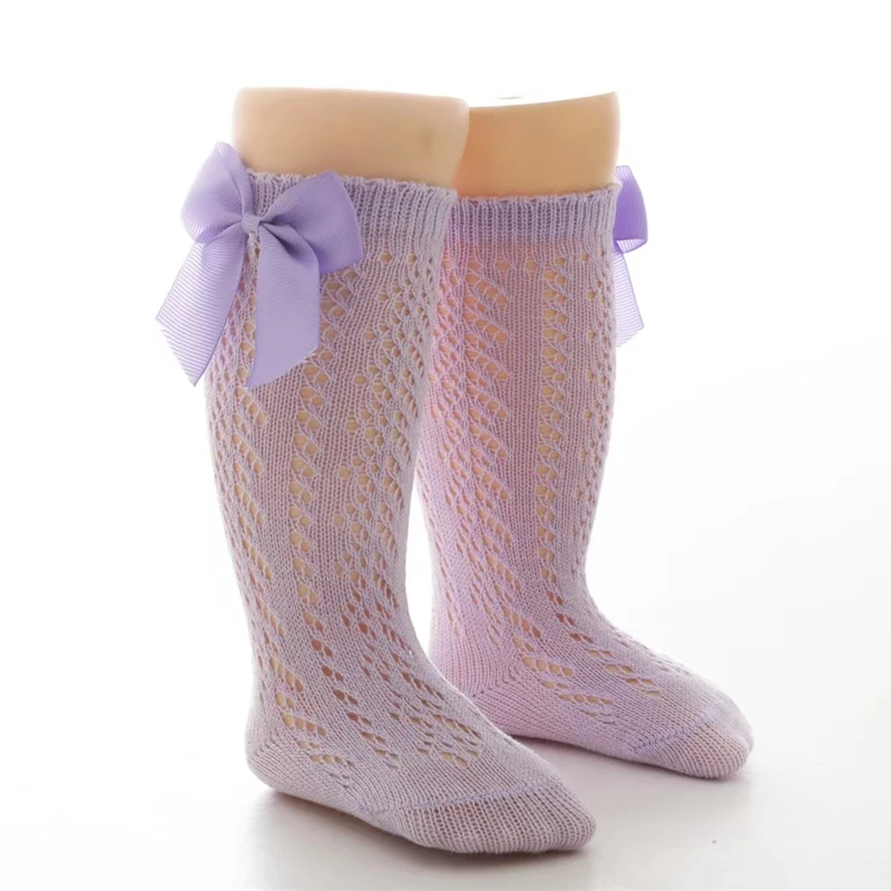 0-7 Years Summer Kids Socks Bow Baby Girls Long Sock Knee High Cotton Hollow Out Toddlers Socks Mesh Children Princess Sock cotton socks children socks cotton knee socks