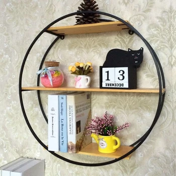 

Bedroom Living Room Wall Decorative Wood Wall-mounted Bookshelf Iron Multi-Treasure Bonsai Flower Modern Accessories
