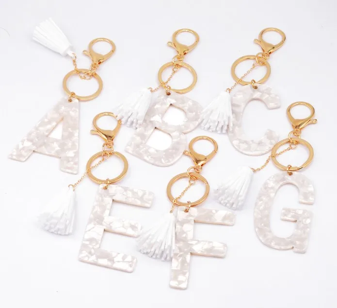 

Fashion Letter Alphabet Crystal Arylic Liquid Keychain Women Key Chains Ring Car Bag Tassels Pendent Charm Gift High Quality