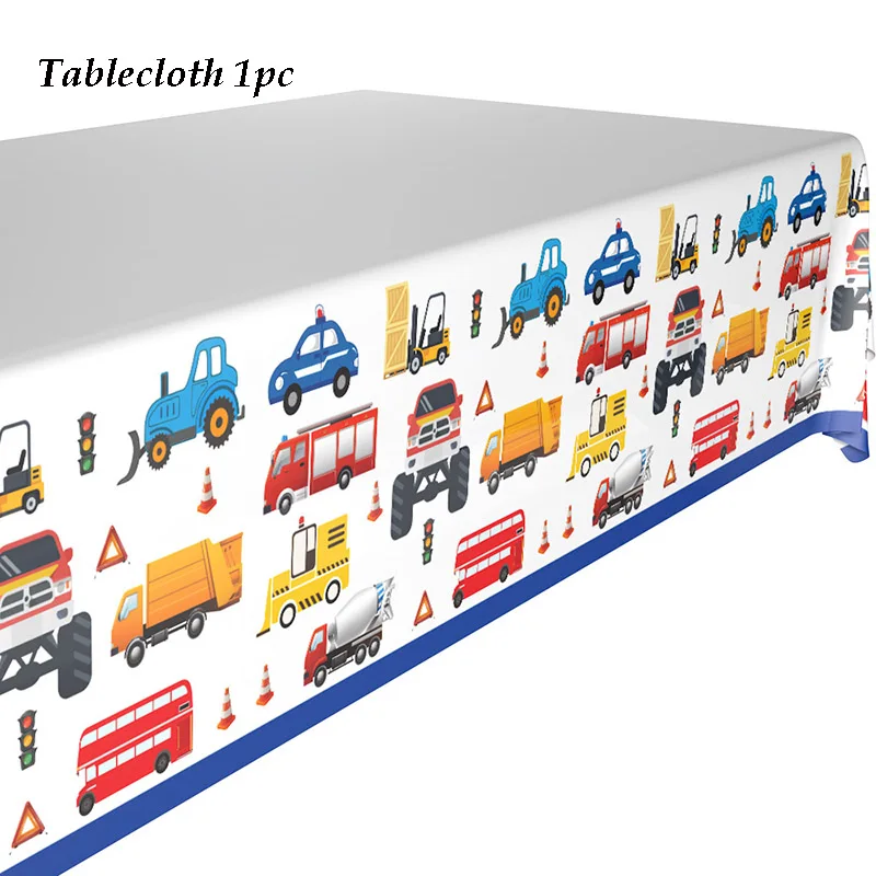 Construction Trucks Engineering Cars Party Disposable Tableware Set Plate Cups Straw Birthday Party Decorations Kids Cake Decor - Цвет: Tablecloth 1pc