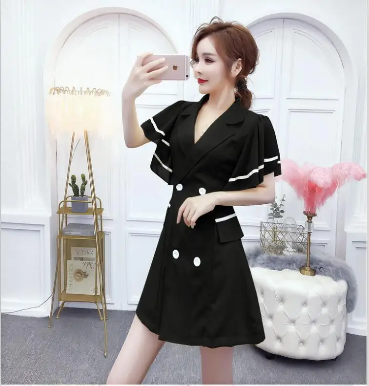 

2019 New design girls casual short dresses women's summer holiday beach soft chiffon yellow black sexy dress slim S M L #A318