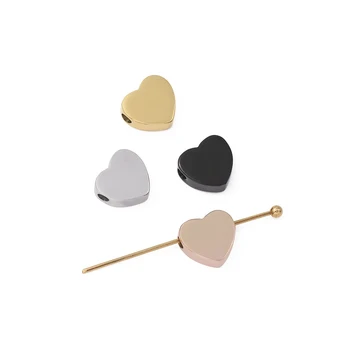 

5 Pcs Horizontal Hole Heart-shaped Charms Stainless Steel Gold Silver Tone Heart Beads Pendants for DIY Necklce Jewelry Findings