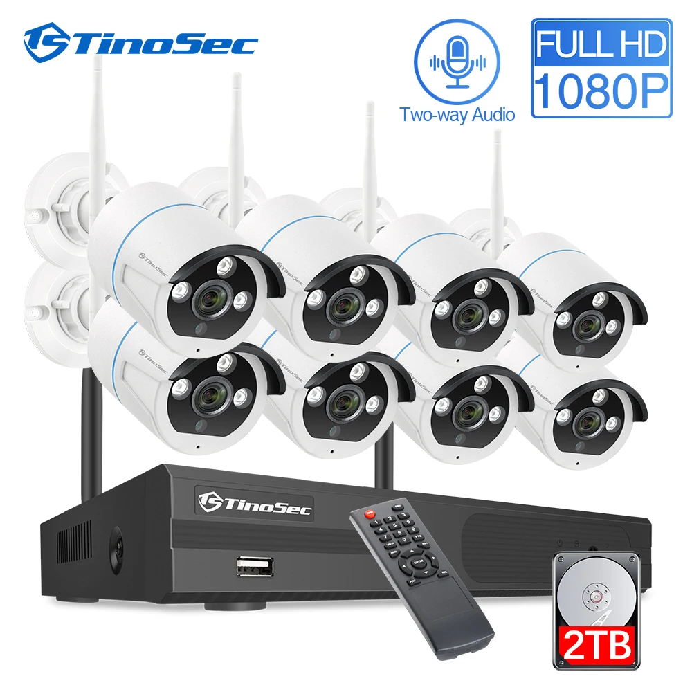

TinoSec 8CH 1080P Wireles CCTV Camera System Two way Audio Email Alert WiFi IP Camera Outdoor Waterproof Video Security System