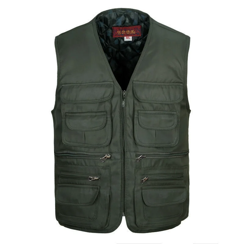 Зимний хлопковый мужской жилет с несколькими карманами весна-осень для