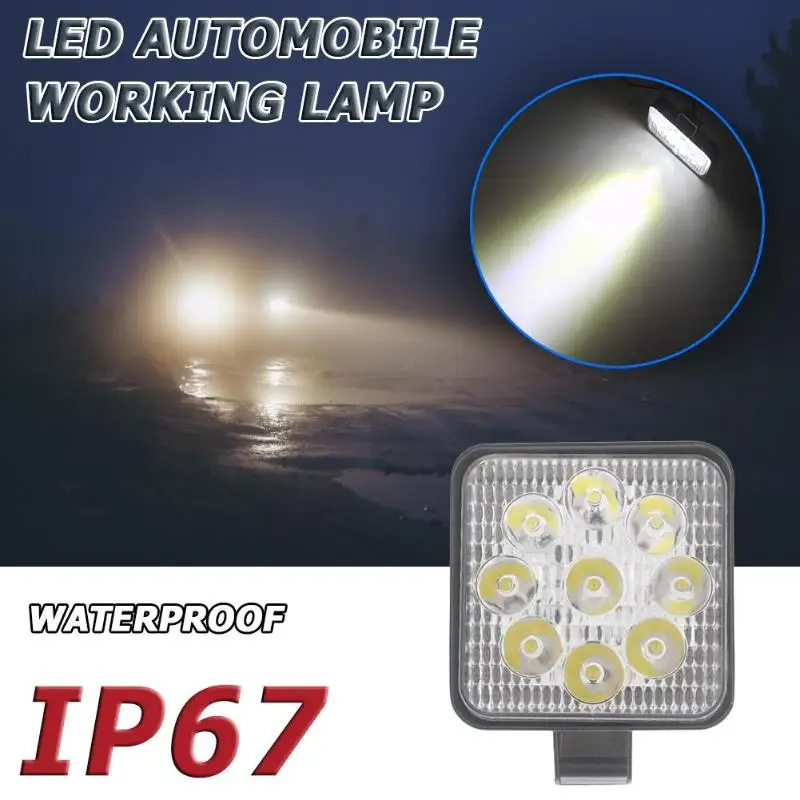 9LED 27W рабочий светильник 12V 24V 6500K водонепроницаемый ударопрочный квадратный рабочий светильник для внедорожника