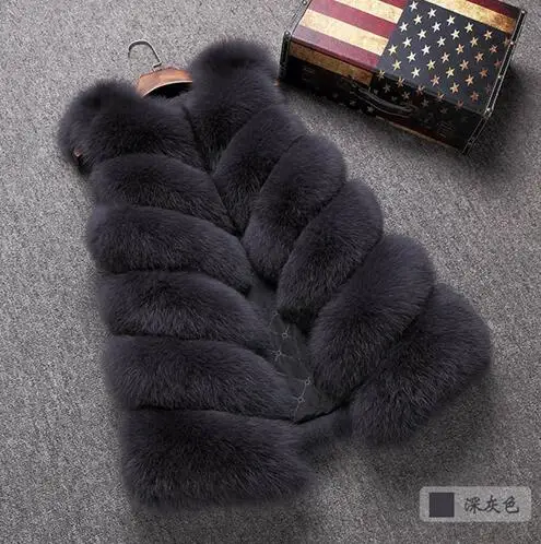 6XL зимний пушистый жилет 6XL женское импортное пальто меховой жилет высококачественное пальто из искусственного меха Лисий Мех Длинный жилет - Цвет: Темно-серый