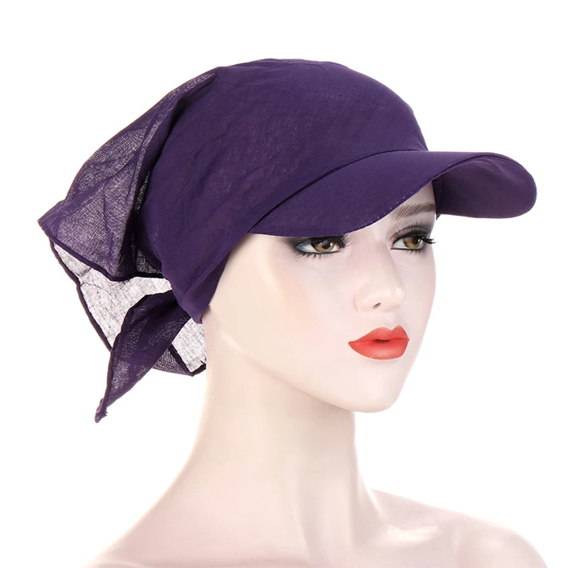 패션 여성 브림 모자 태양 바이저 Pre-Tied 터 번 모자 머리 스카프 Windproof 두건 솔리드 컬러 Headscarf 비치 야외 모자